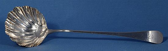 An early George III silver soup ladle, by Job Tripp, Length 13 ¾”/348mm Weight 6oz/170grms.